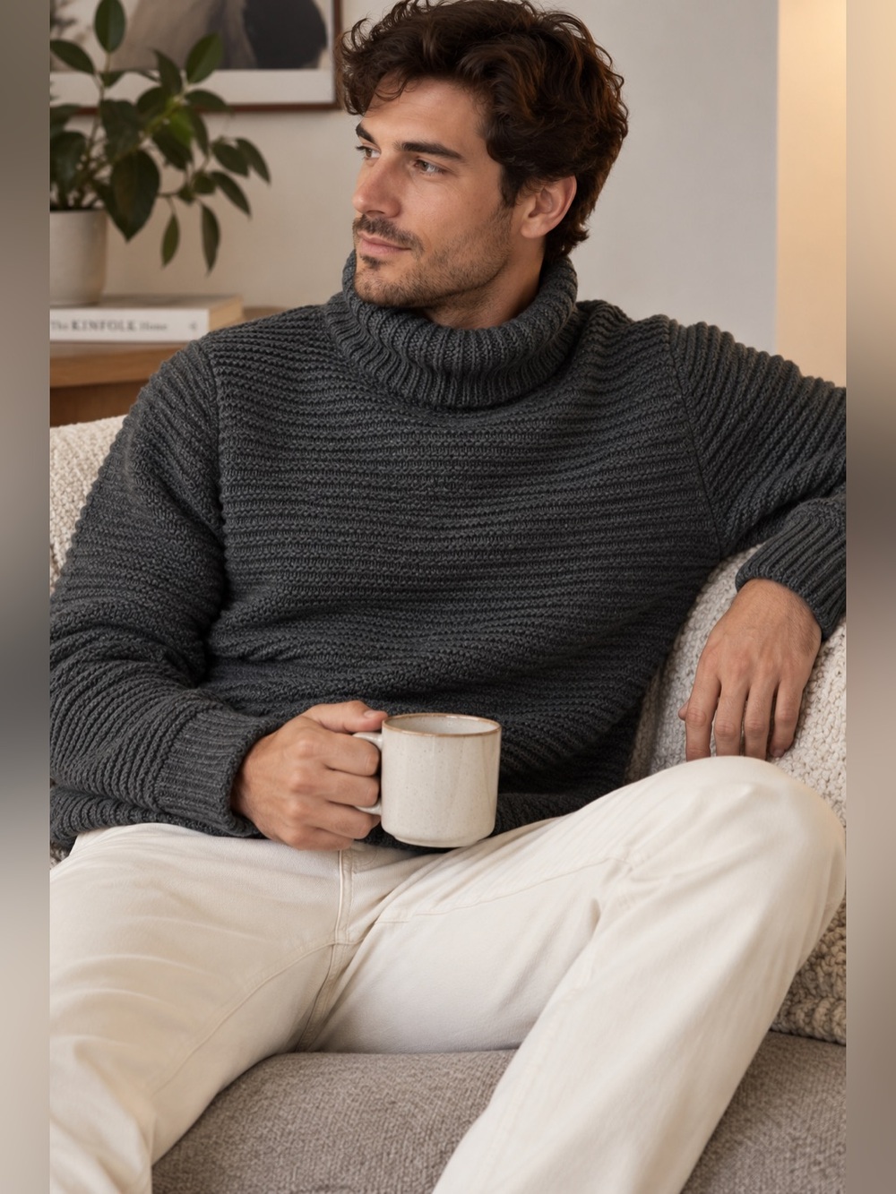 UpWest Charcoal Turtleneck Sweater Ribbed Cotton Sz M